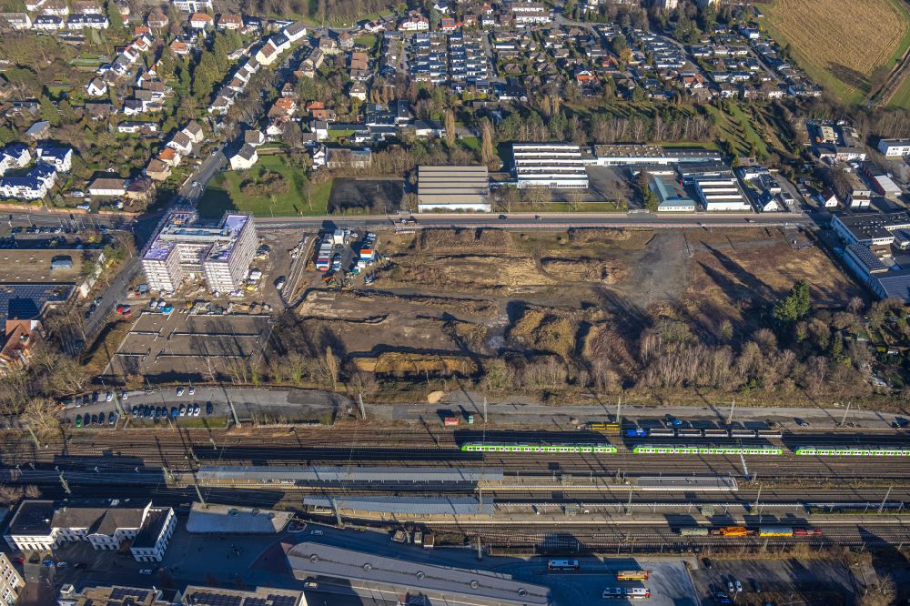 Unna from the bird's eye view: New construction site Administrative buildings of the state authority Job center - employment office - Viktoriastrasse on street Hammer Strasse - Viktoriastrasse in Unna at Ruhrgebiet in the state North Rhine-Westphalia, Germany