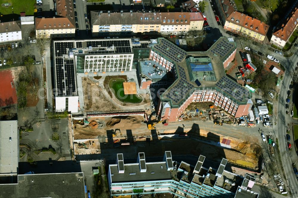 Aschaffenburg from above - New construction site Administrative buildings of the state authority of Landratsamt in Aschaffenburg in the state Bavaria, Germany