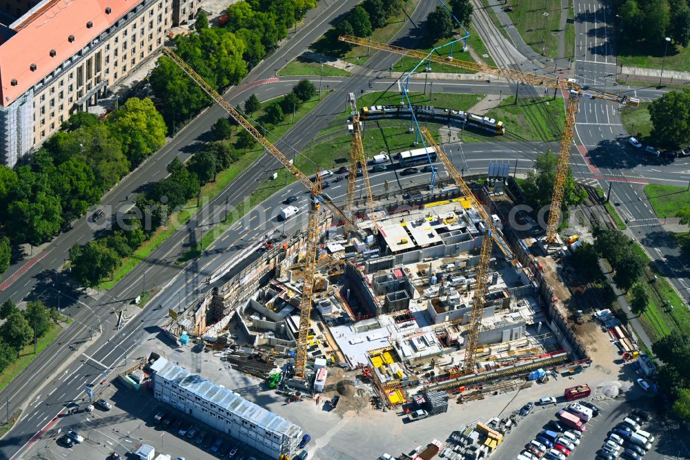 Aerial photograph Dresden - New construction site Administrative buildings of the state authority Verwaltungszentrum on Ferdinandplatz on street Viktoriastrasse in Dresden in the state Saxony, Germany