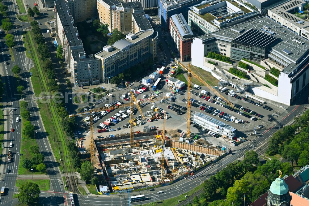 Aerial image Dresden - New construction site Administrative buildings of the state authority Verwaltungszentrum on Ferdinandplatz on street Viktoriastrasse in Dresden in the state Saxony, Germany