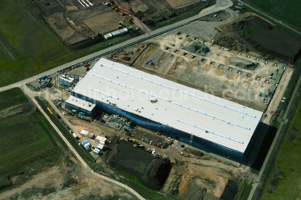 Aerial image Amt Wachsenburg - New building - construction site on the factory premises of European Modular Constructions GmbH at the industrial area Erfurter Kreuz in the district Thoerey in Amt Wachsenburg in the state Thuringia, Germany
