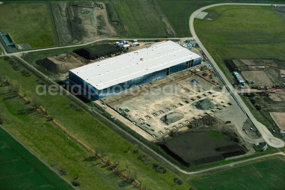 Amt Wachsenburg from above - New building - construction site on the factory premises of European Modular Constructions GmbH at the industrial area Erfurter Kreuz in the district Thoerey in Amt Wachsenburg in the state Thuringia, Germany