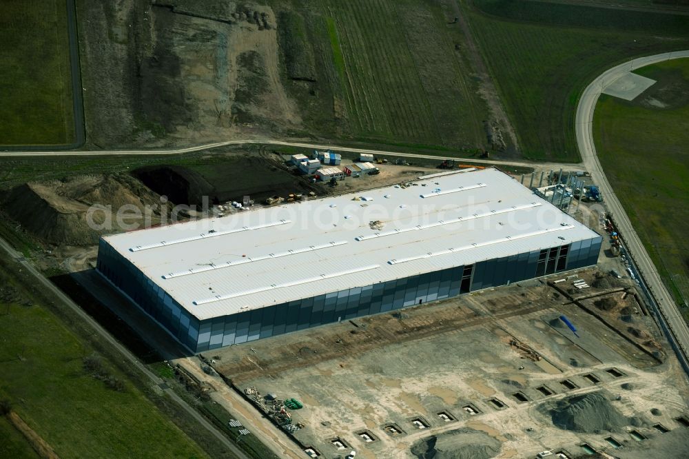 Amt Wachsenburg from the bird's eye view: New building - construction site on the factory premises of European Modular Constructions GmbH at the industrial area Erfurter Kreuz in the district Thoerey in Amt Wachsenburg in the state Thuringia, Germany