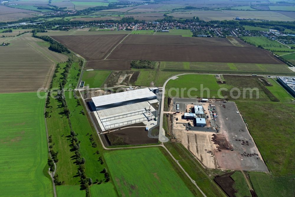Aerial photograph Amt Wachsenburg - New building - construction site on the factory premises of European Modular Constructions GmbH at the industrial area Erfurter Kreuz in the district Thoerey in Amt Wachsenburg in the state Thuringia, Germany