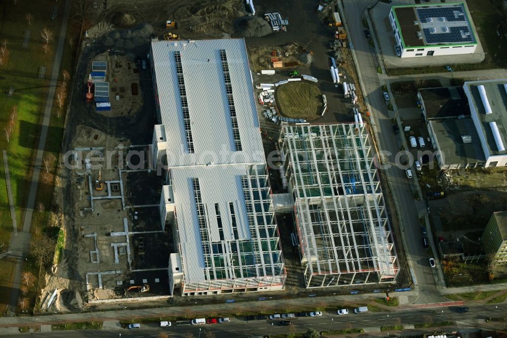 Aerial image Berlin - New building - construction site on the factory premises of Jonas & Redmann Group GmbH on Segelfliegerdonm in the district Johannisthal in Berlin, Germany