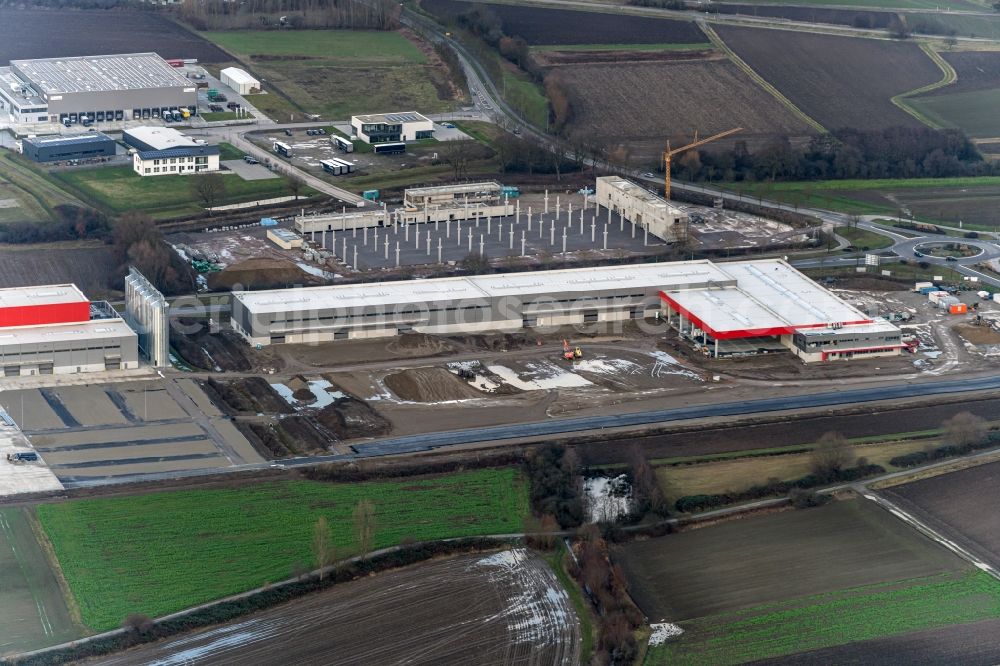 Neuried from the bird's eye view: New building - construction site on the factory premises on Otto-Graf-Strasse in the district Neuried in Kehl in the state Baden-Wuerttemberg, Germany