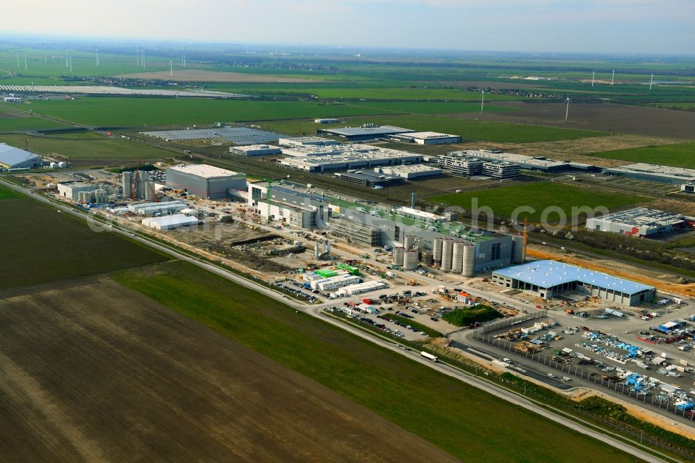 Aerial photograph Sandersdorf - New building - construction site on the paper factory premises of Progroup AG in Sandersdorf in the state Saxony-Anhalt, Germany