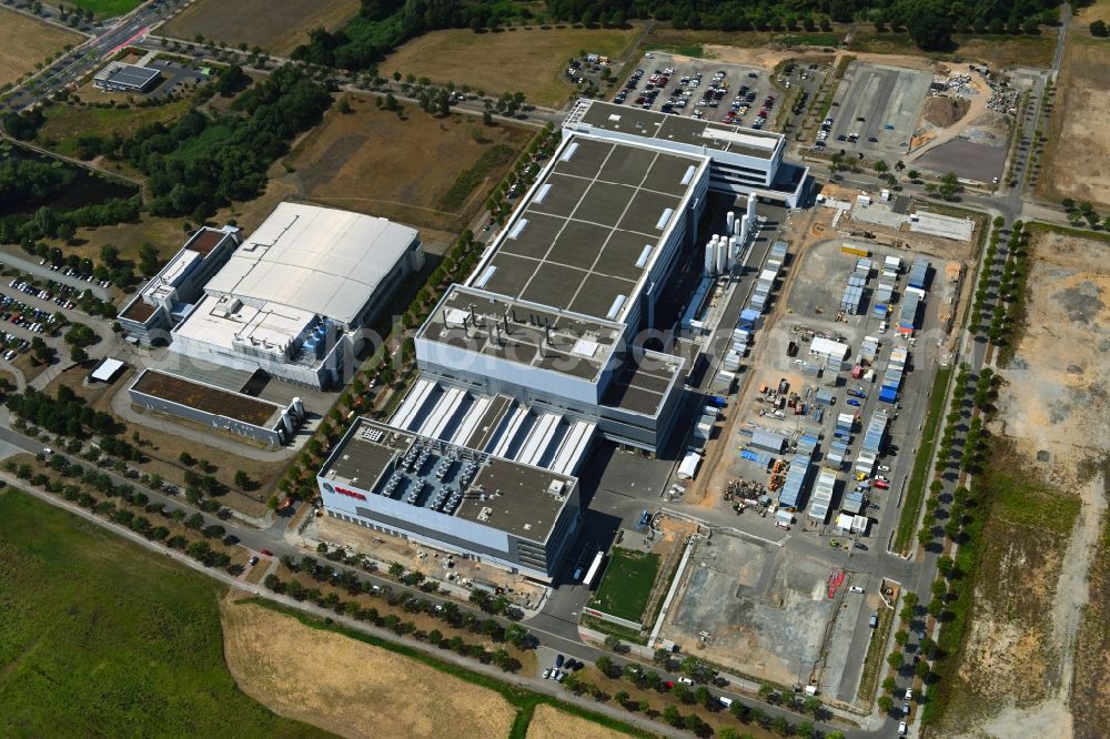 Dresden from above - New building - construction site on the factory premises Fab, Semiconductor Fabrication Plantof by Robert Bosch Semiconductor Manufacturing Dresden GmbH in the district Hellerau in Dresden in the state Saxony, Germany