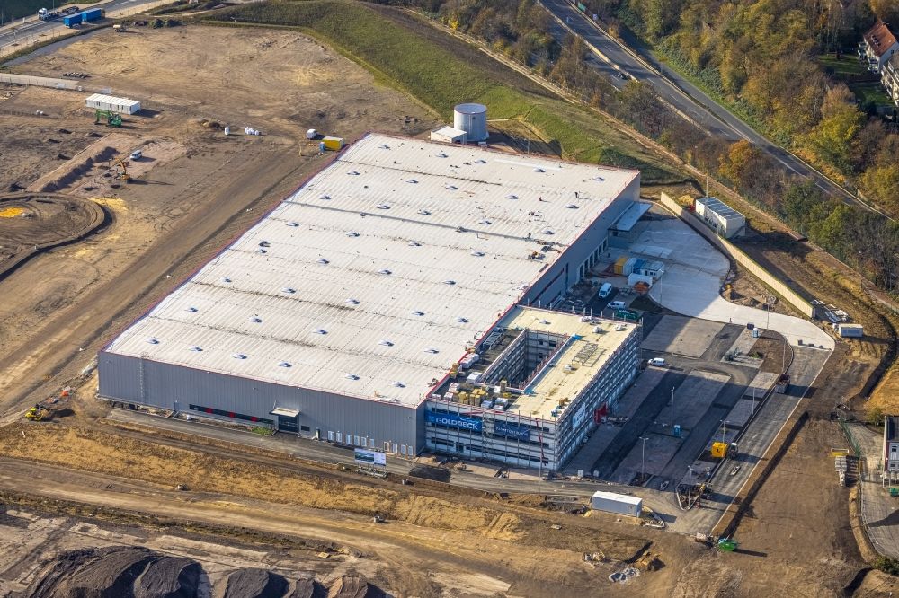 Aerial image Bochum - New building - construction site on the factory premises of the Wabtec Corporation concern in the development area MARK 51A?7 in the district Laer in Bochum in the state North Rhine-Westphalia, Germany