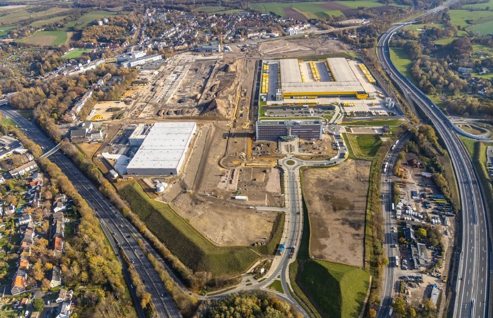 Bochum from above - New building - construction site on the factory premises of the Wabtec Corporation concern in the development area MARK 51A?7 in the district Laer in Bochum in the state North Rhine-Westphalia, Germany