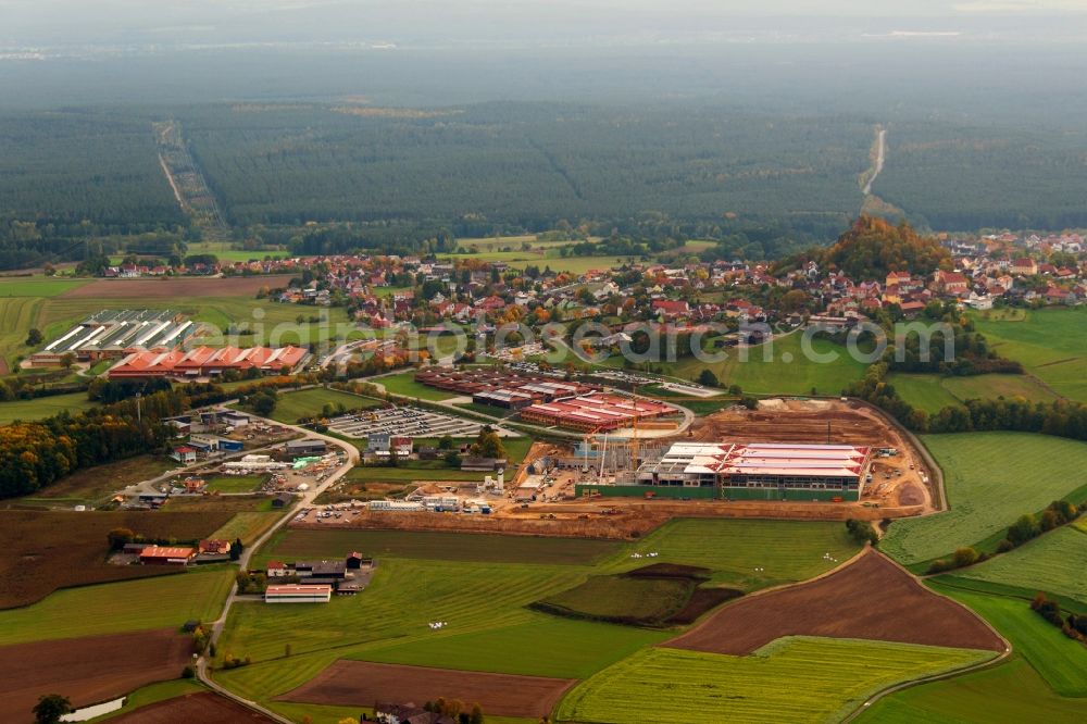 Parkstein from above - New building - construction site on the factory premises WITRON Logistik + Informatik GmbH in Parkstein in the state Bavaria, Germany