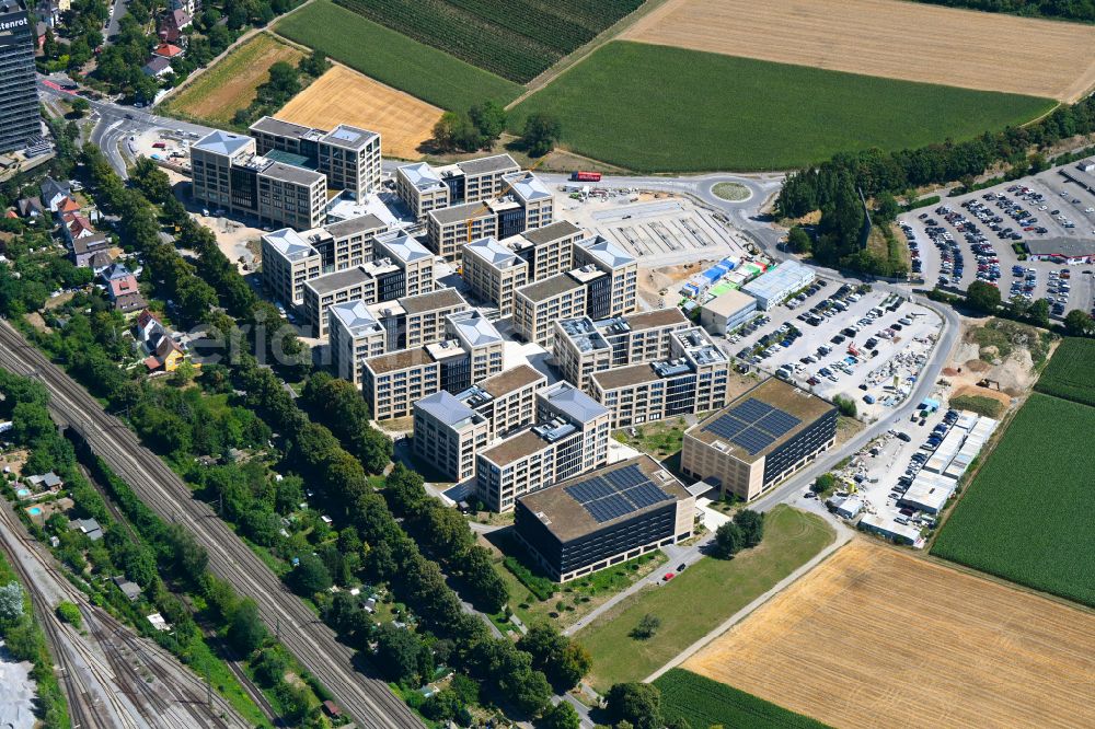 Aerial image Kornwestheim - New building - construction site on the factory premises of the Wuestenrot campus of the Wuestenrot & Wuerttembergische AG on Ludwigsburger Strasse - Hohenzollernstrasse in Kornwestheim in the state Baden-Wuerttemberg, Germany