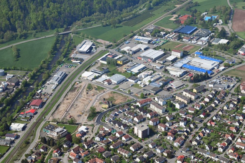 Aerial image Steinen - New building construction site in the accomodation Old Weaving Mill in Steinen in the state Baden-Wurttemberg, Germany