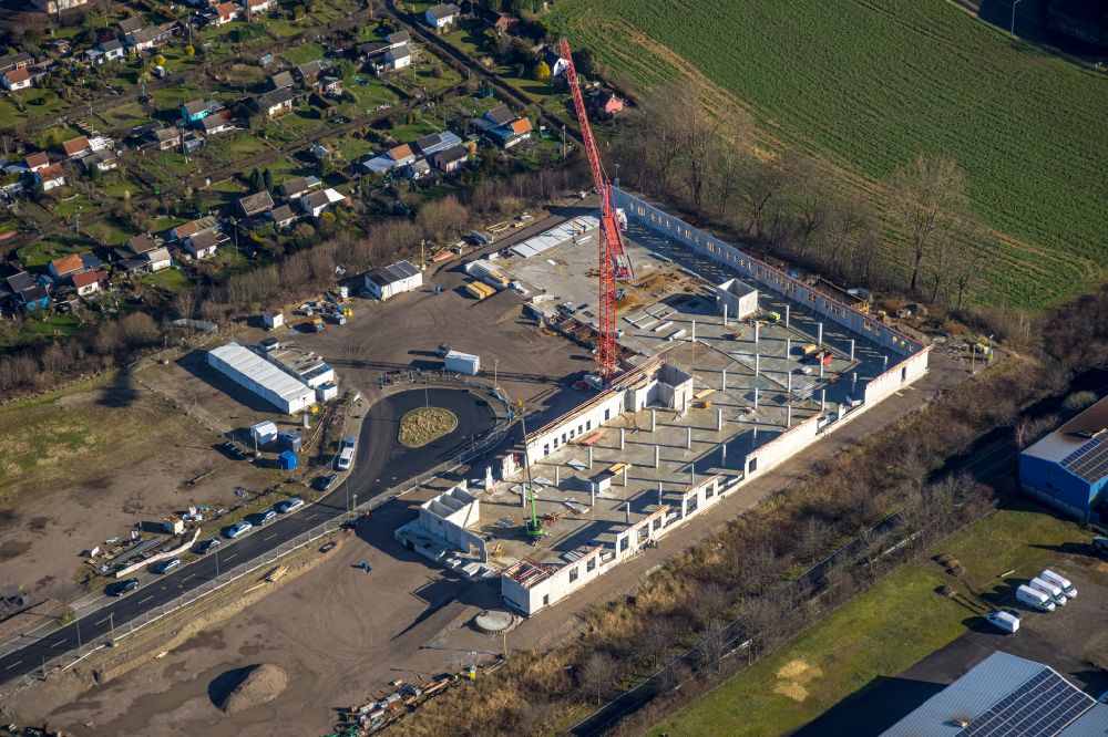 Bochum from above - New building - construction site of buildings and production halls of the central kitchen of the St. Elisabeth Group and Catholic Clinic Bochum on Salzstrasse in the district Hiltrop in Bochum at Ruhrgebiet in the state North Rhine-Westphalia, Germany
