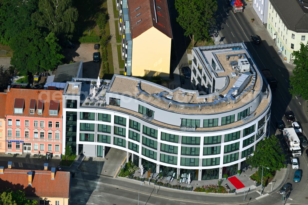 Aerial photograph Bernau - New construction site the hotel complex Heinersdorfer Strasse corner Weissenseer Strasse in Bernau in the state Brandenburg, Germany
