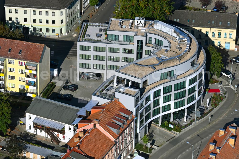 Aerial image Bernau - New construction site the hotel complex Heinersdorfer Strasse corner Weissenseer Strasse in Bernau in the state Brandenburg, Germany