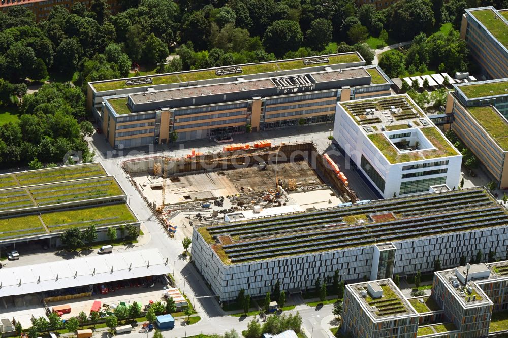 Aerial image München - Construction site for the new building on the grounds of the depot car workshop and the SWM training center in the district of Moosach in Munich in the state Bavaria, Germany
