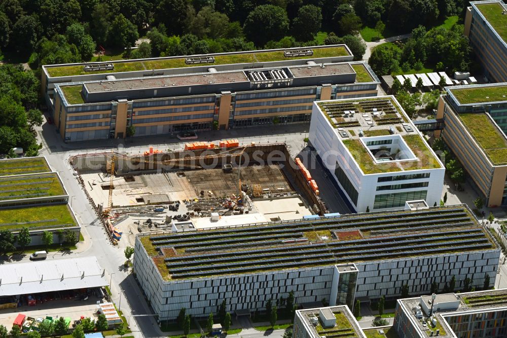Aerial photograph München - Construction site for the new building on the grounds of the depot car workshop and the SWM training center in the district of Moosach in Munich in the state Bavaria, Germany