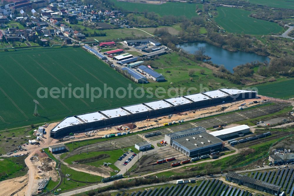 Aerial photograph Magdeburg - Construction site of the depot of the Magdeburger Verkehrsbetriebe in the district Rothensee in Magdeburg in the state Saxony-Anhalt, Germany