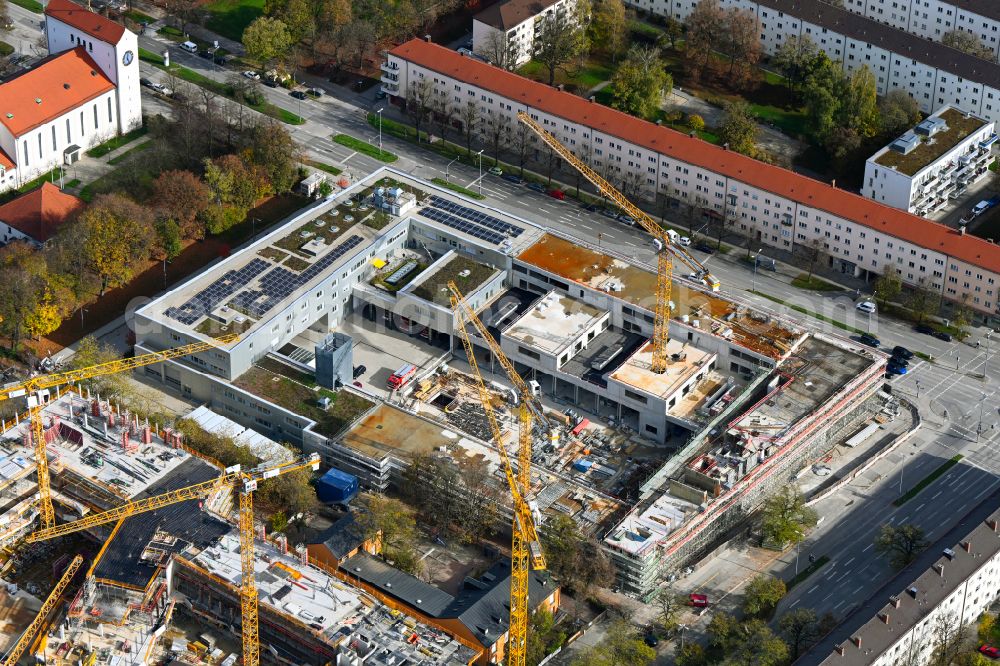 München from above - New construction on the fire station area of the fire depot Ramersdorf in the district Berg am Laim in Munich in the state Bavaria, Germany