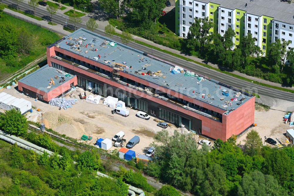 Aerial image Berlin - New construction on the fire station area of the fire depot on street Pablo-Picasso-Strasse in the district Hohenschoenhausen in Berlin, Germany