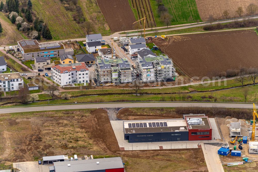 Ettenheim from above - New construction on the fire station area of the fire depot and rescue center on street Winefeldstrasse in Ettenheim in the state Baden-Wuerttemberg, Germany