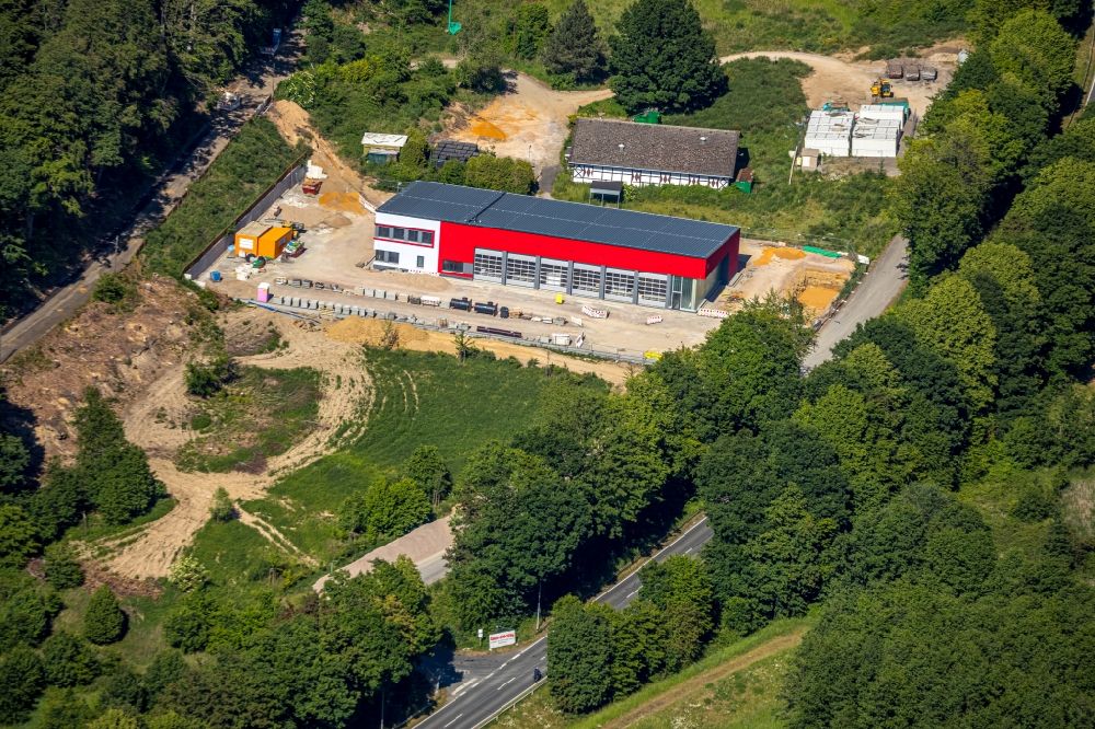 Sprockhövel from above - New construction on the fire station area of the fire depot on Hiddinghauser Strasse in Sprockhoevel in the state North Rhine-Westphalia, Germany