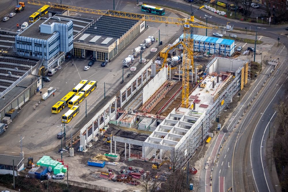Aerial photograph Essen - Construction site to build on the premises of the depot Betriebswerkstatt Beuststrasse in the district Ostviertel in Essen in the Ruhr area in the state North Rhine-Westphalia, Germany