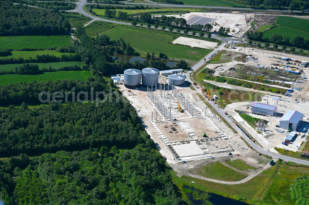 Sedelsberg from above - Construction site for the new construction of the biogas storage containers in the biogas park in Sedelsberg in the state Lower Saxony, Germany