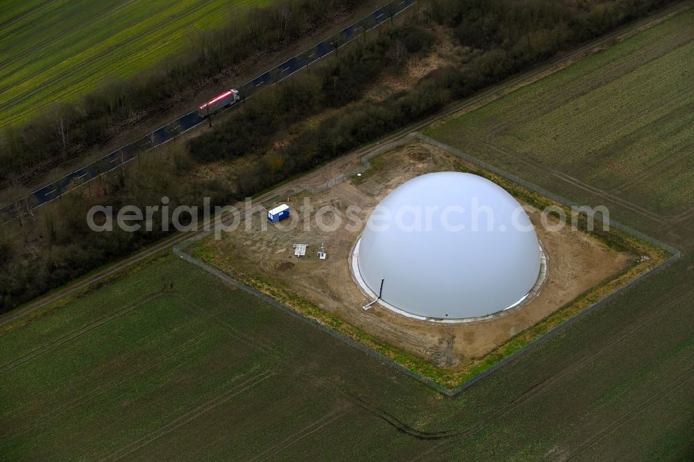 Aerial image Boizenburg/Elbe - Construction of a new biogas storage tank for the supply companies Elbe GmbH in Boizenburg / Elbe in the state Mecklenburg-Western Pomerania, Germany
