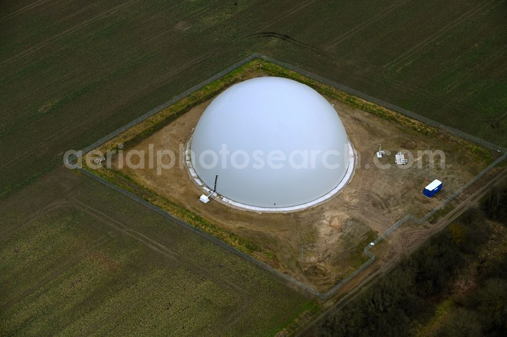 Boizenburg/Elbe from the bird's eye view: Construction of a new biogas storage tank for the supply companies Elbe GmbH in Boizenburg / Elbe in the state Mecklenburg-Western Pomerania, Germany