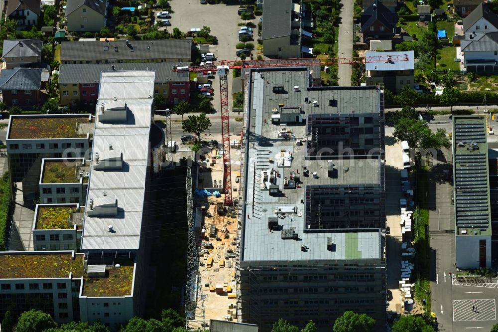 Berlin from above - Construction site to build a new office and commercial building Alex on Bornitzstrasse in the district Lichtenberg in Berlin, Germany