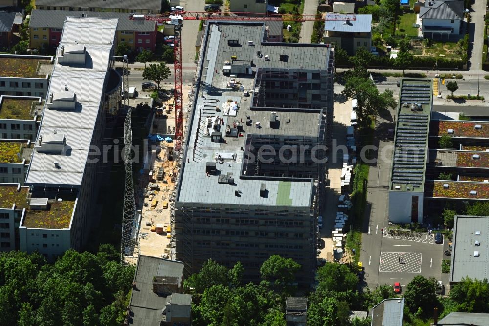 Berlin from the bird's eye view: Construction site to build a new office and commercial building Alex on Bornitzstrasse in the district Lichtenberg in Berlin, Germany