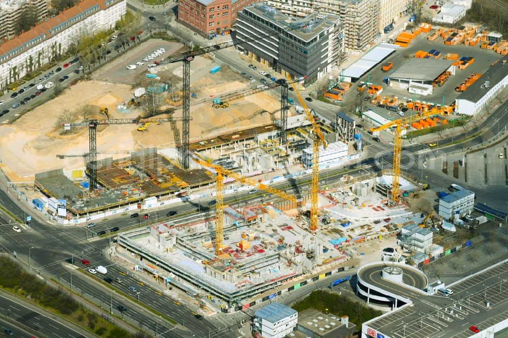 Berlin from the bird's eye view: New construction of an office and commercial building ensemble of the LIP - Ludger Inholte Projektentwicklung in the district of Schoeneberg in Berlin, Germany
