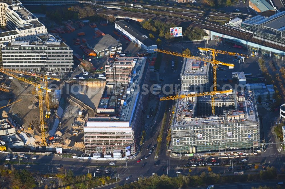 Berlin from above - New construction of an office and commercial building ensemble of the LIP - Ludger Inholte Projektentwicklung in the district of Schoeneberg in Berlin, Germany
