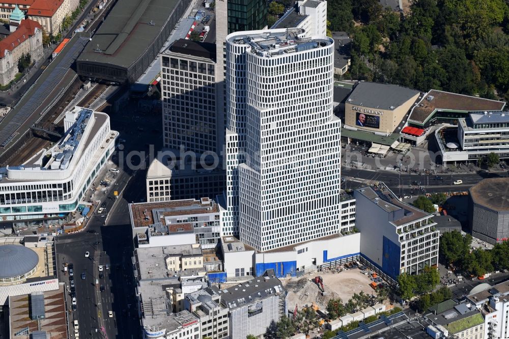 Berlin from the bird's eye view: Construction site to build a new office and commercial building on Gelaende the formerly Gloria Palast on Kurfuerstendonm in the district Charlottenburg in Berlin, Germany
