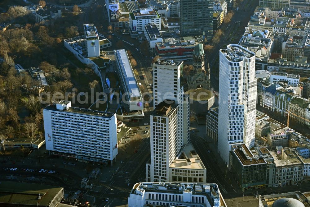 Berlin from above - Construction site to build a new office and commercial building on Gelaende the formerly Gloria Palast on Kurfuerstendonm in the district Charlottenburg in Berlin, Germany
