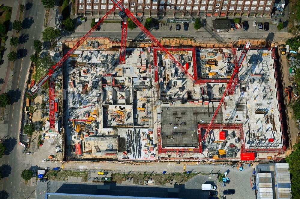 Aerial image Berlin - Construction site to build a new office and commercial building Leo on Bornitzstrasse in the district Lichtenberg in Berlin, Germany