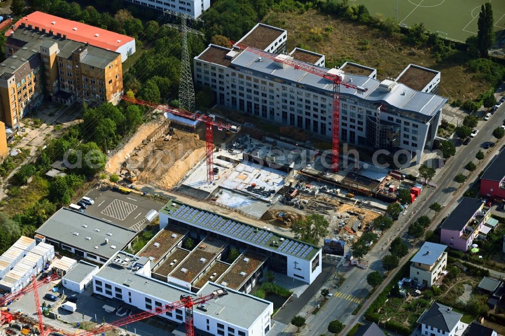 Berlin from above - Construction site to build a new office and commercial building Leo on Bornitzstrasse in the district Lichtenberg in Berlin, Germany