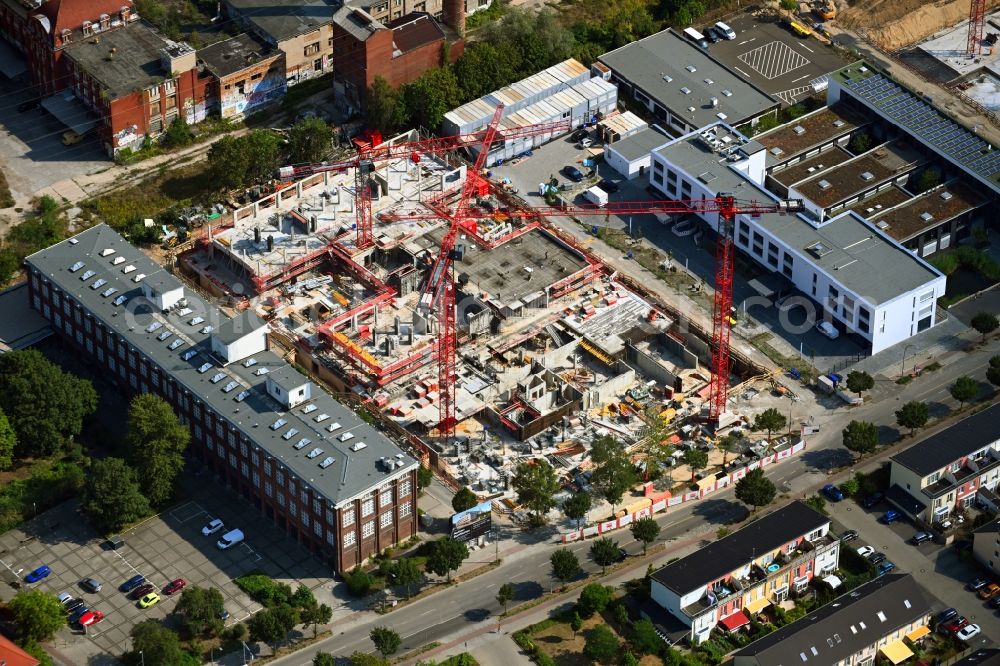 Berlin from above - Construction site to build a new office and commercial building Leo on Bornitzstrasse in the district Lichtenberg in Berlin, Germany