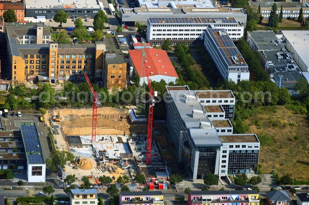 Aerial photograph Berlin - Construction site to build a new office and commercial building Leo on Bornitzstrasse in the district Lichtenberg in Berlin, Germany