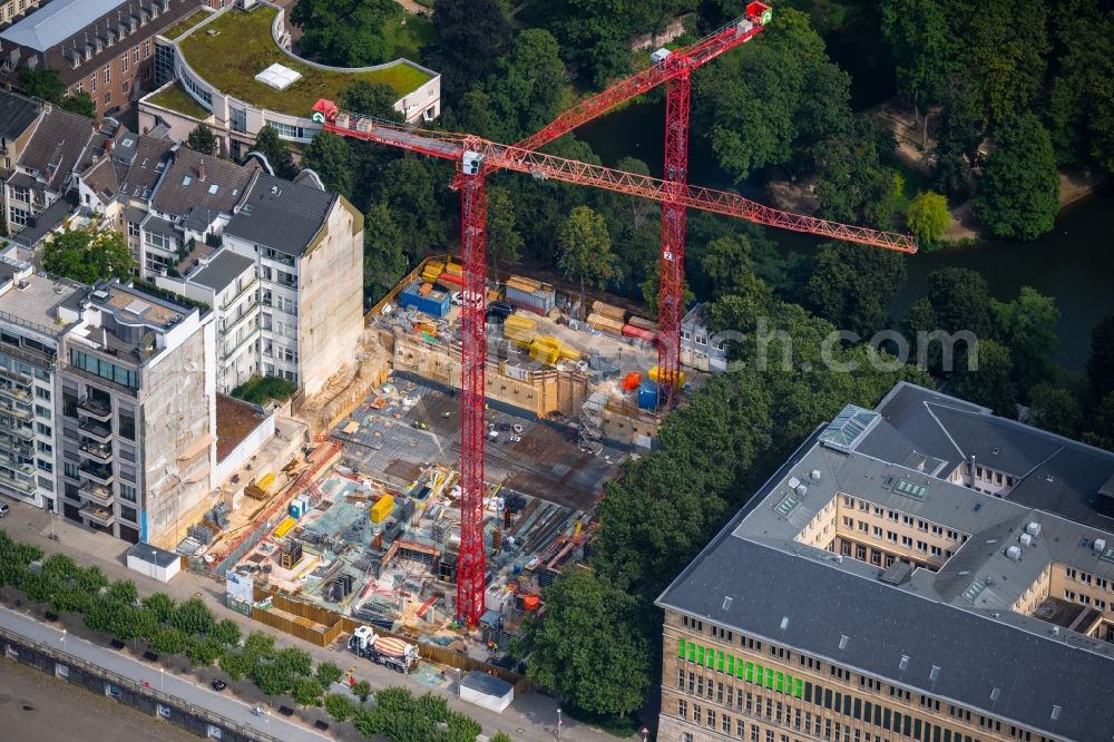 Düsseldorf from above - Construction site to build a new office and commercial building Alltours-Zentrale on the am Rheinufertunnel in the district Carlstadt in Duesseldorf at Ruhrgebiet in the state North Rhine-Westphalia, Germany