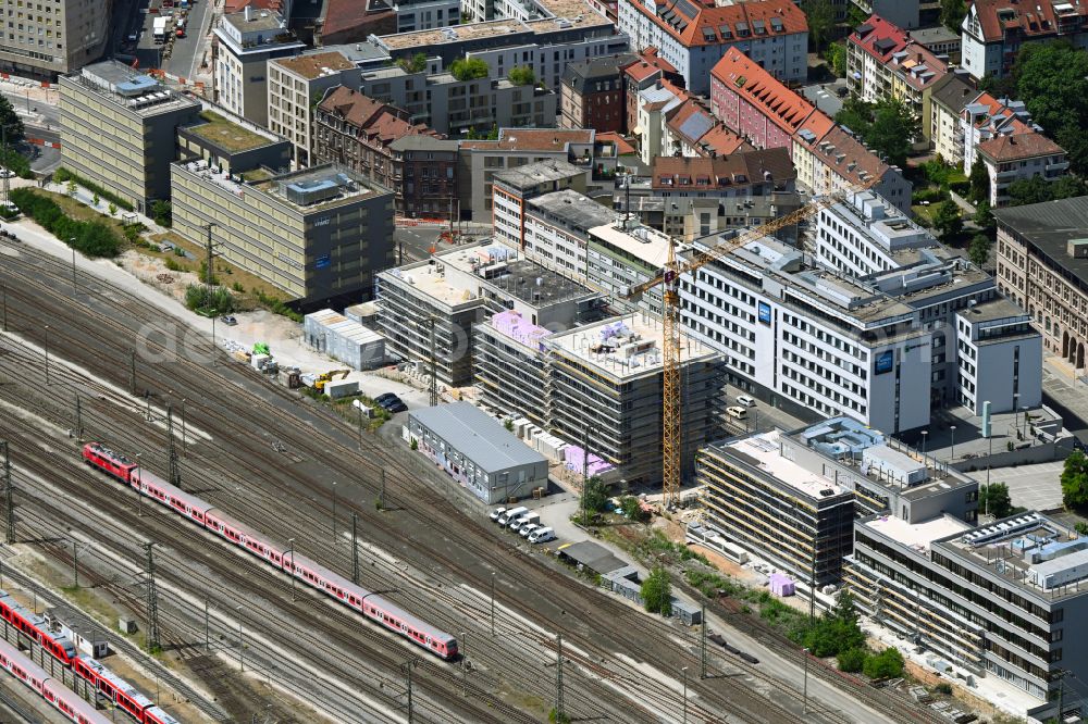 Nürnberg from above - Construction site to build a new office and commercial building on Bahnhofstrasse in the district Marienvorstadt in Nuremberg in the state Bavaria, Germany