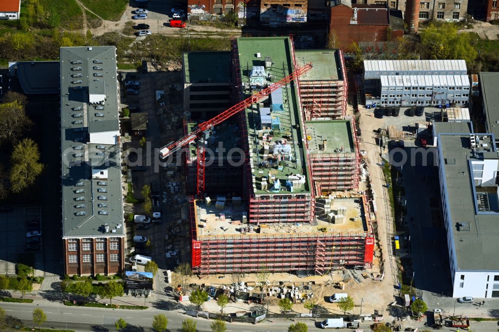 Aerial photograph Berlin - Construction site to build a new office and commercial building on Bornitzstrasse in the district Lichtenberg in Berlin, Germany