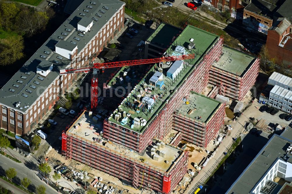 Berlin from above - Construction site to build a new office and commercial building on Bornitzstrasse in the district Lichtenberg in Berlin, Germany
