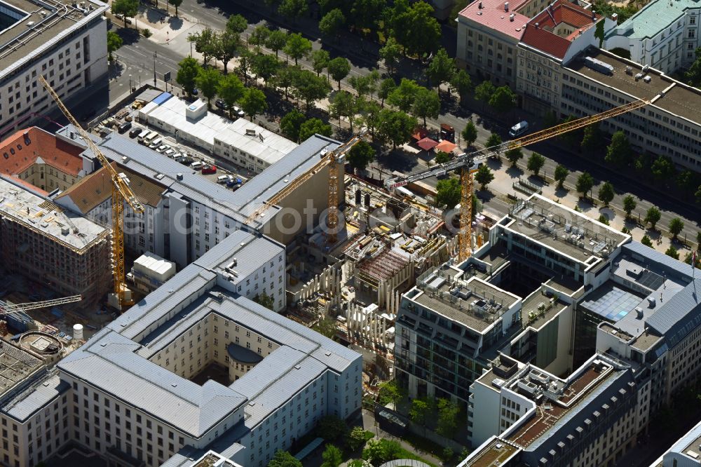 Berlin from the bird's eye view: Construction site for a new office and commercial building for the Embassy of the Republic of Poland on Unter den Linden in Berlin, Germany