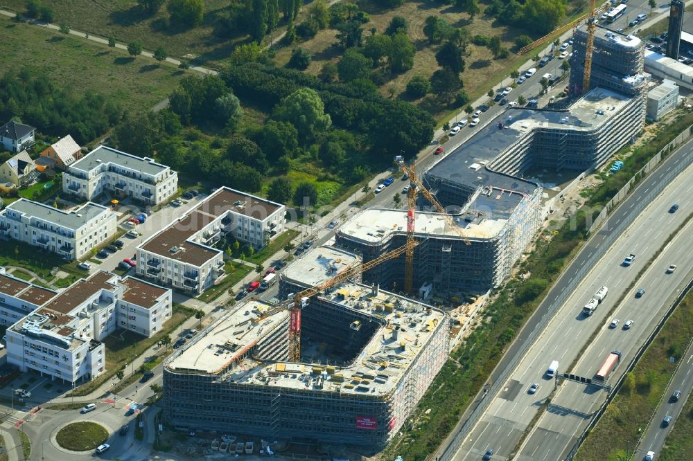 Berlin from the bird's eye view: Construction site to build a new office and commercial building Brain Box Berlin in Berlin - Adlershof, Germany