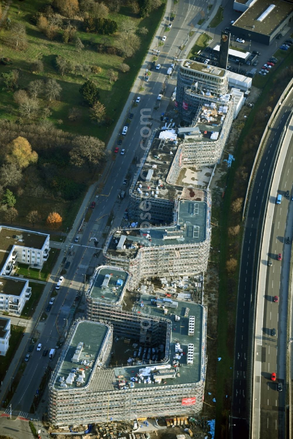 Aerial photograph Berlin - Construction site to build a new office and commercial building Brain Box Berlin in Berlin - Adlershof, Germany
