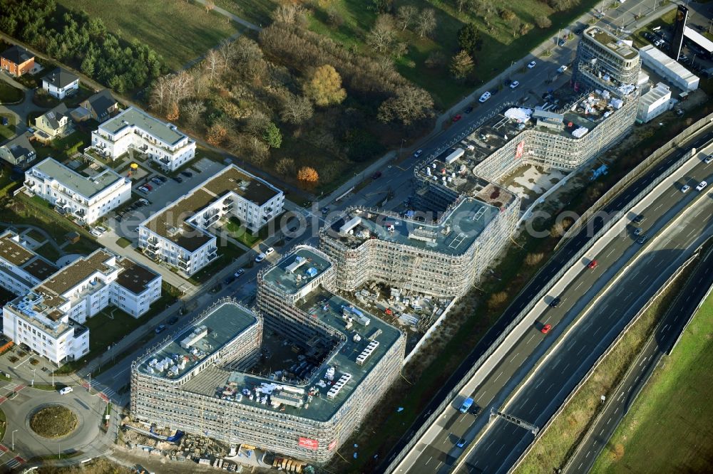 Berlin from the bird's eye view: Construction site to build a new office and commercial building Brain Box Berlin in Berlin - Adlershof, Germany