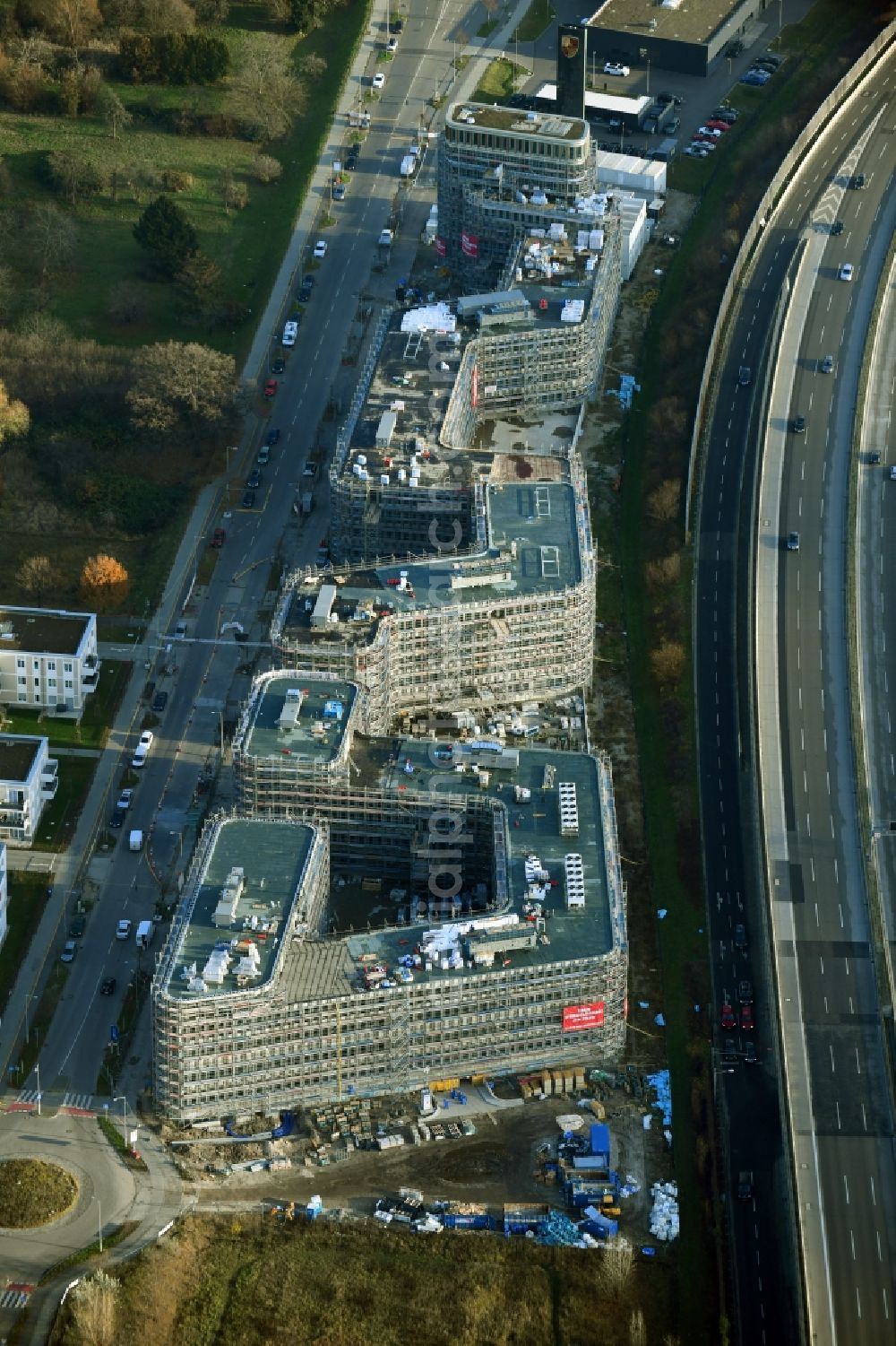 Berlin from above - Construction site to build a new office and commercial building Brain Box Berlin in Berlin - Adlershof, Germany